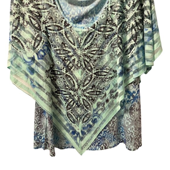 One World blouse Sz 2X Blue & Green Printed Top with overlay part blouse. NWT - Picture 4 of 11